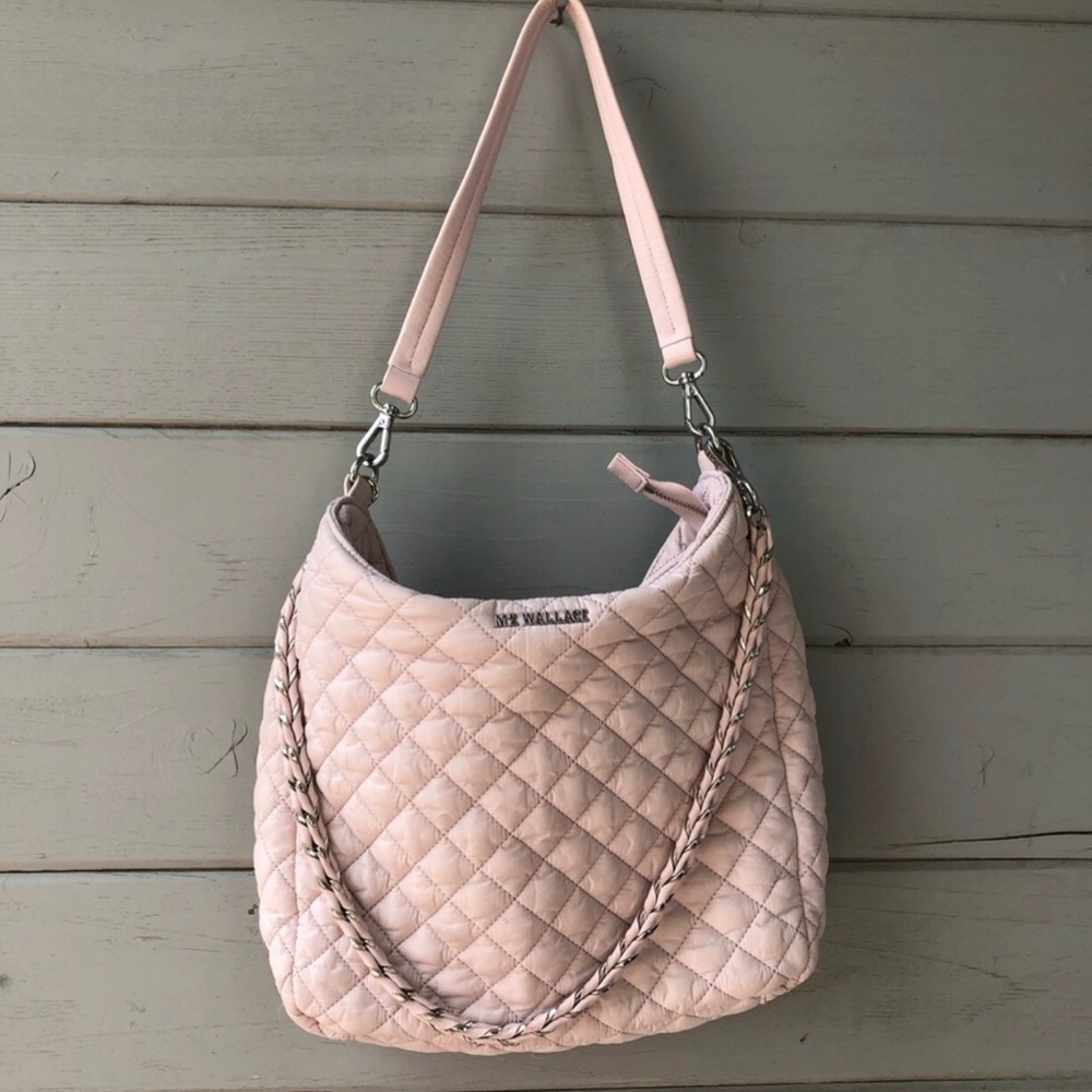 MZ Wallace Dusty Pink Crosby Sienna Quilted Crossbody Bag.